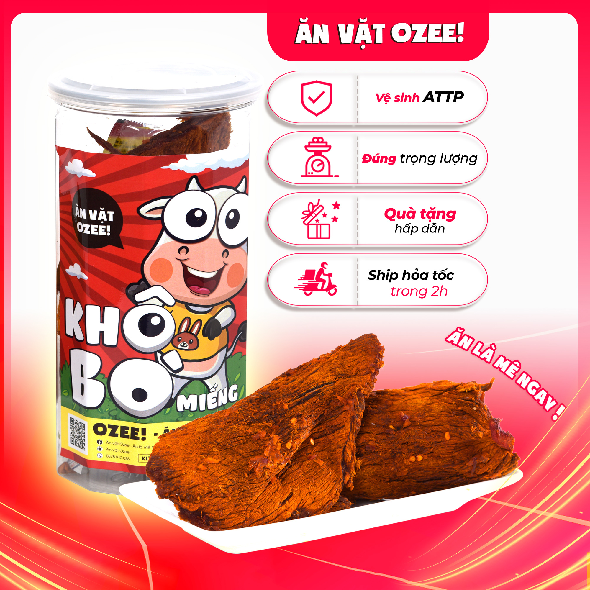 Khô bò miếng Ozee hộp 300g, Ăn vặt Hà Nội - Ăn là mê ngay