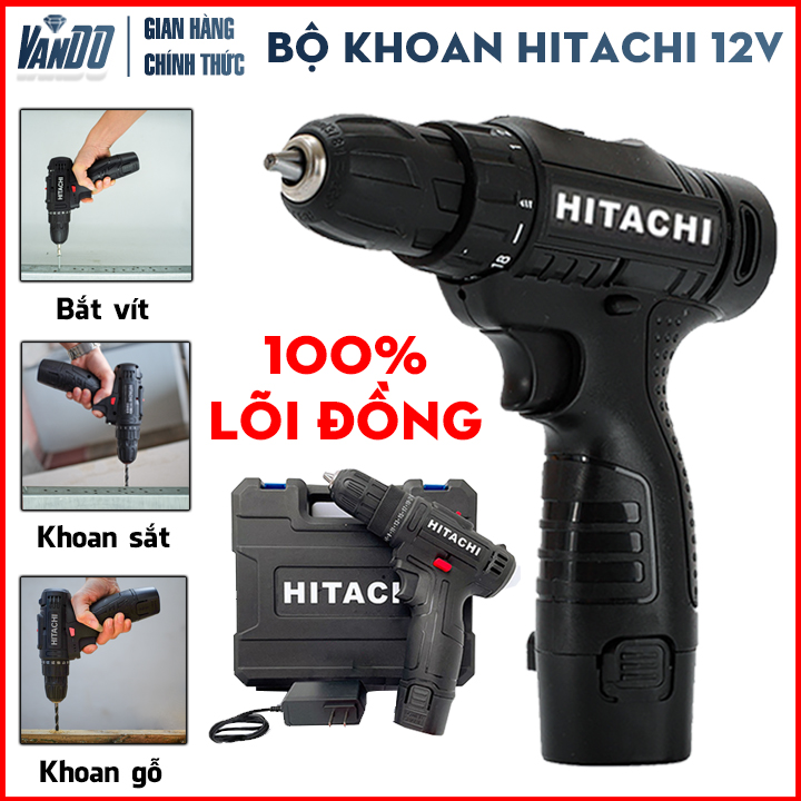 Máy khoan pin hitachi 12v, máy khoan bắt vít cầm tay - máy khoan pin 12v giá rẻ - máy khoan gỗ, máy khoan sắt, máy bắt vít có đèn led - may khoan pin, máy khoan mini khoan 2 tốc độ, kèm pin sạc đầy đủ - giadungbv247