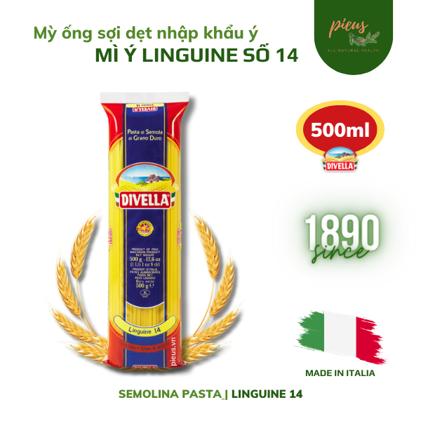 Mỳ ý sợi dẹt số 14 | linguine pasta n.14 divella 500g - mỳ sợi dẹt giàu dinh dưỡng nhập khẩu ý - pieus house