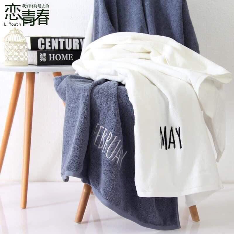 Khăn tắm cotton cao cấp thêu tên tháng hàng xuất Hàn size 70 x 140 cm