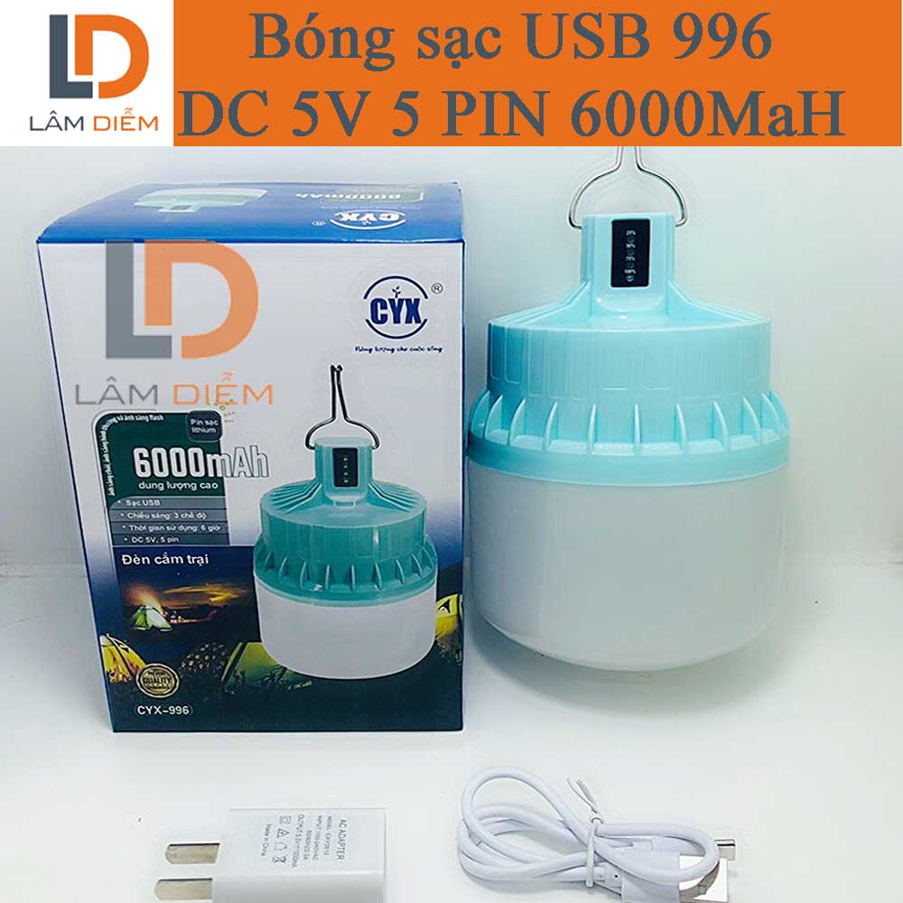 Đèn tích điện cắm trại  siêu sáng hiển thị pin 3 chế độ 5 pin dung lượng 6000mAh 996