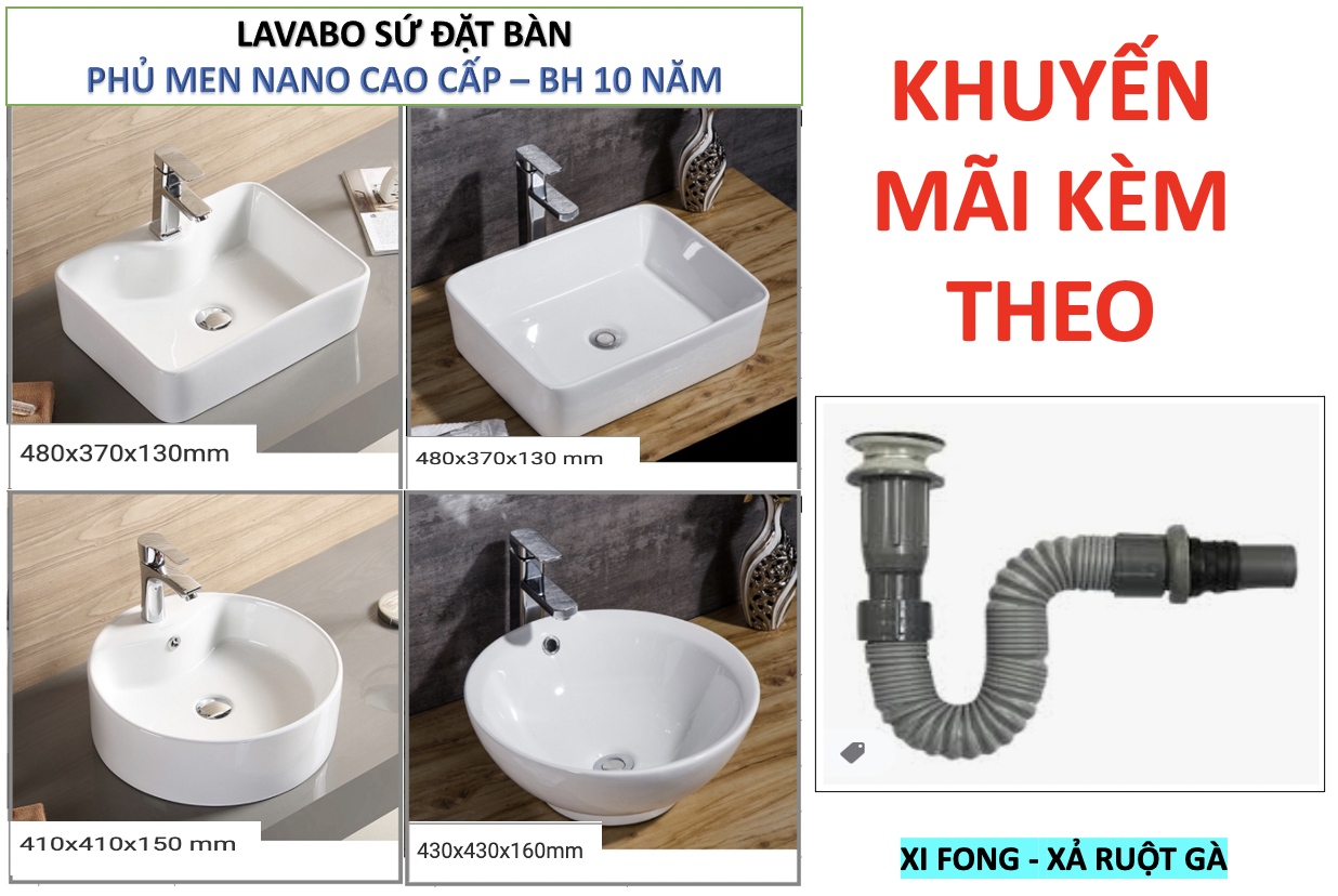 Lavabo sứ cao cấp tặng kèm xả xifong