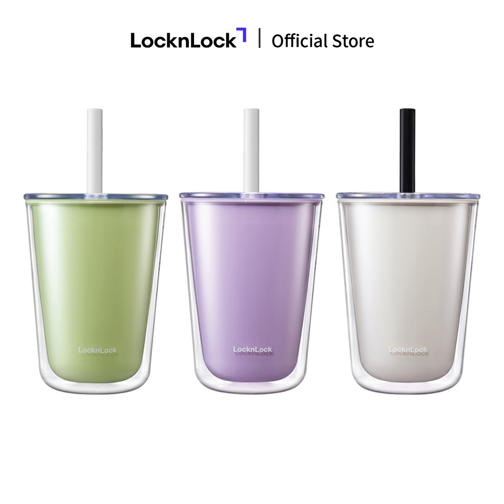 Ly nhựa 2 lớp uống trà sữa LockLock Bubble Tea Cold Cup HAP529 - 3 màu - 720ml - ống hút lớn, hai lớp chống đổ mồ hôi