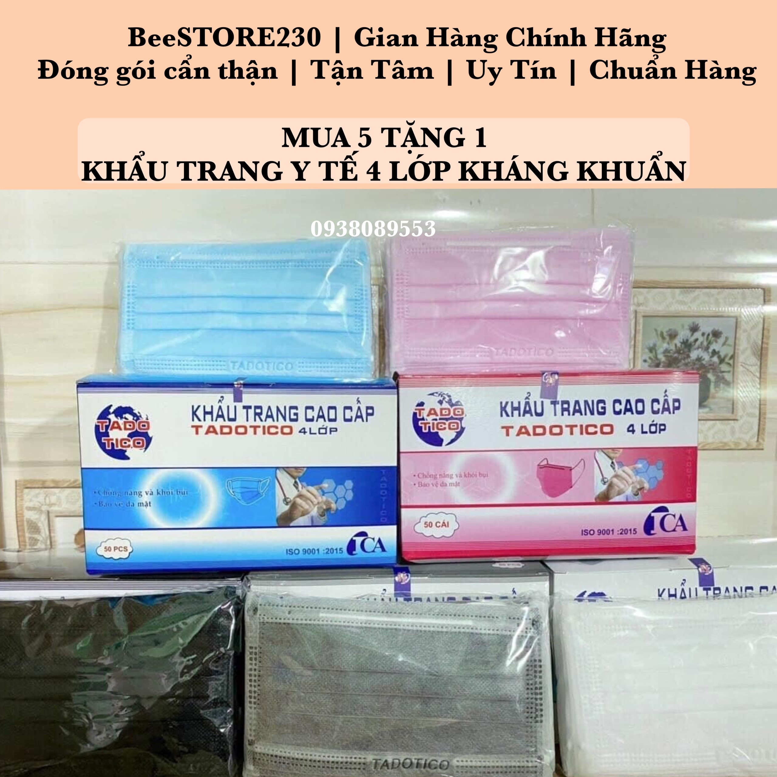 COMBO MUA 5 TẶNG 1 KHẨU TRANG Y TẾ TADOTICO 4 LỚP HỘP 50 CÁI DÀY DẶN