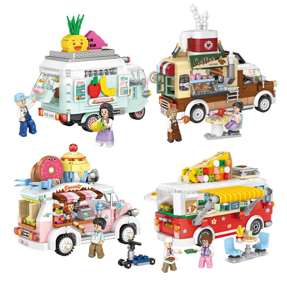 Bộ lắp ráp LOZ building blocks mô hình food truck- coffee truck, pizza truck, dessert truck, fruit truck