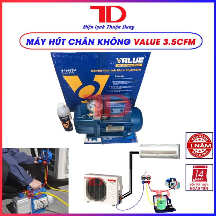 Máy hút chân không Value 3.5 Cfm V-I140Sv mẫu mới kèm đồng hồ hiển thị báo áp và rờ le ngắt tự động - Vật Tư Điện Lạnh Ô Tô Thuận Dung