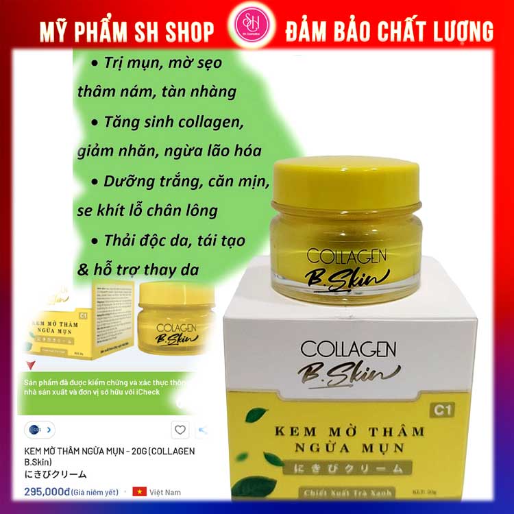 Kem mụn thâm liền sẹo dưỡng trắng da collagen Bskin cao cấp