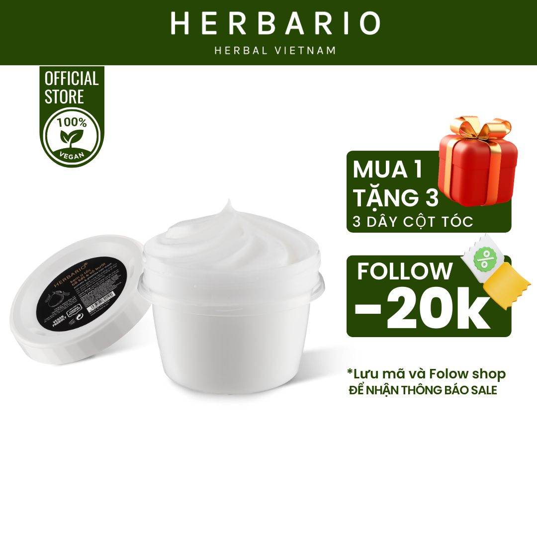 Kem ủ tóc bồ kết vỏ bưởi Herbario 200ml giúp dài nhanh, siêu mượt, phục hồi tóc hư tổn nặng