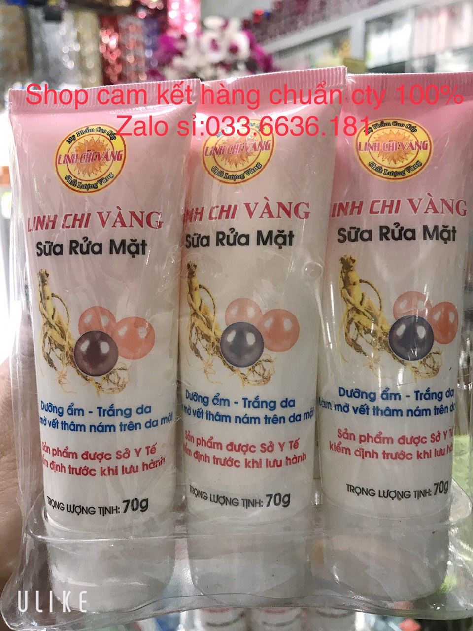 sữa rửa mặt linh chi vàng nhân sâm và ngọc trai dưỡng ẩm trắng da làm mờ vết thâm nám trên da chai 70g