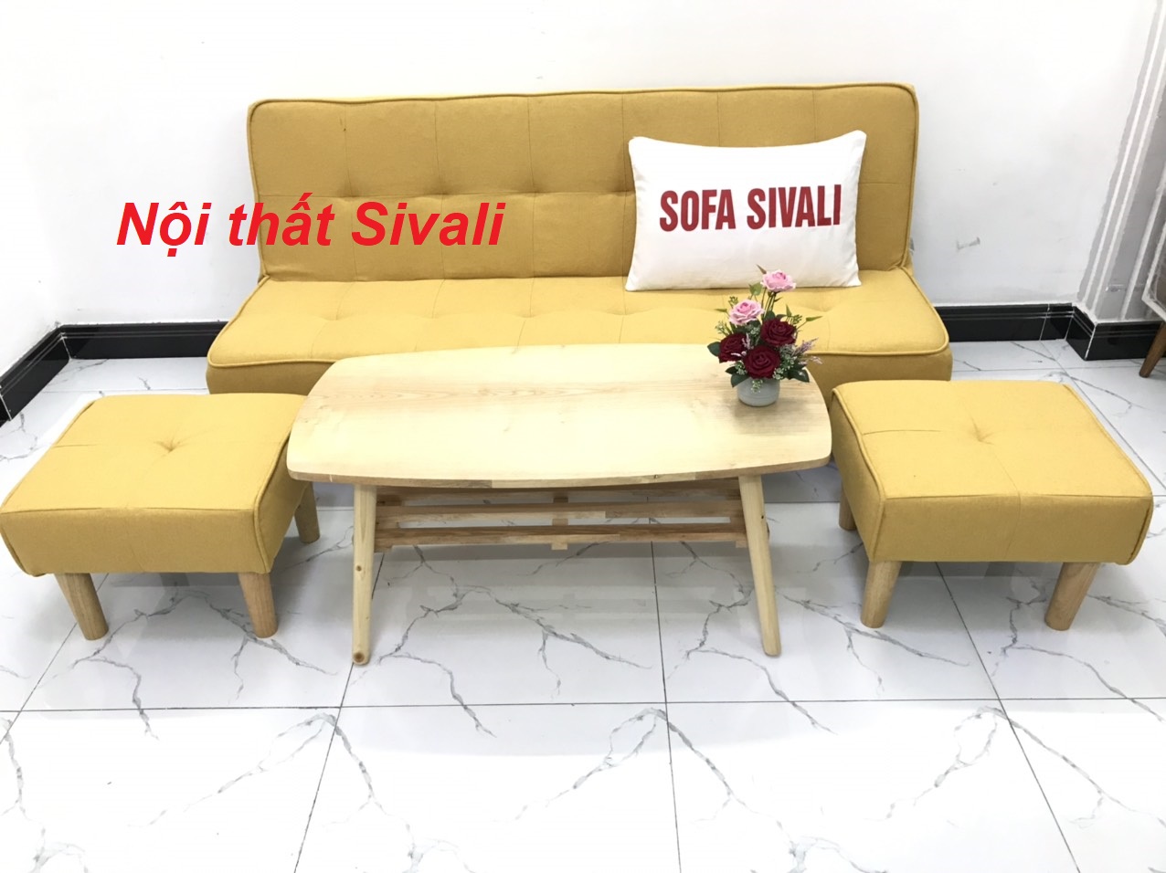 [HCM]Bộ ghế sofa bed giá rẻ sofa giường màu vàng tươi vải bố ghế salon mini nhỏ gọn phòng khách bật nằm Nội thất Sivali Tphcm HCM Sài Gòn