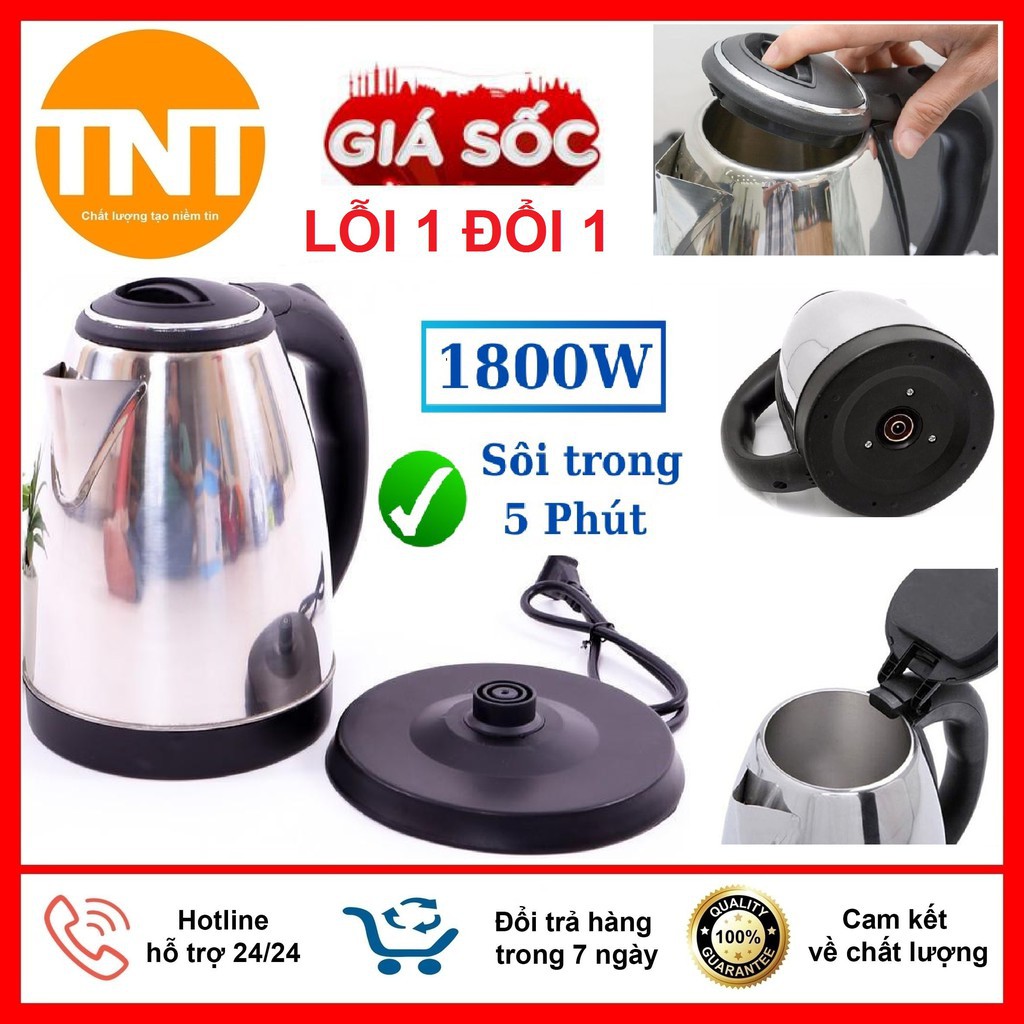 [ Xả Kho ] Bình Siêu Tốc Electri Kettel- Ấm Siêu Tốc Đun Nước Mini INOX 1.8L- Tự Ngắt-Giá Rẻ- BH 12 Tháng