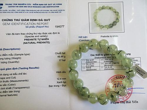 Vòng tay đá Ngọc prehute xanh lục tự nhiên hạt 12,4 ly đã kiểm định đá quý MS194077