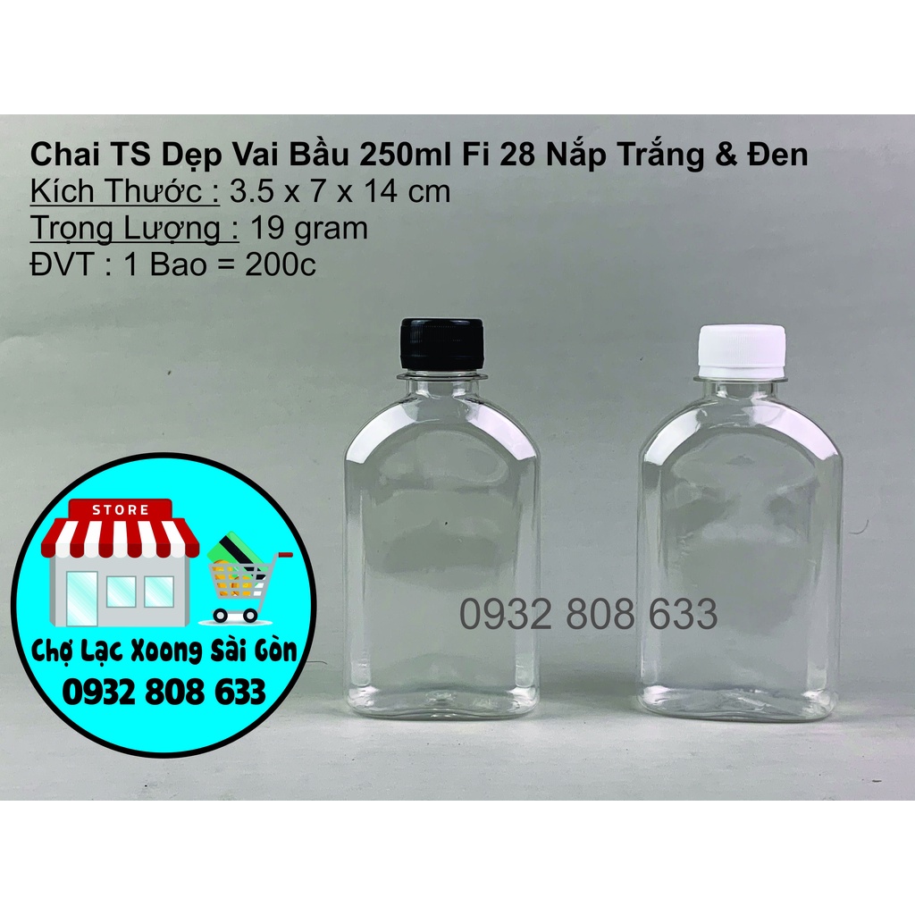 Combo 100 chai nhựa dẹp vai bầu 250ml nắp vặn fi 28