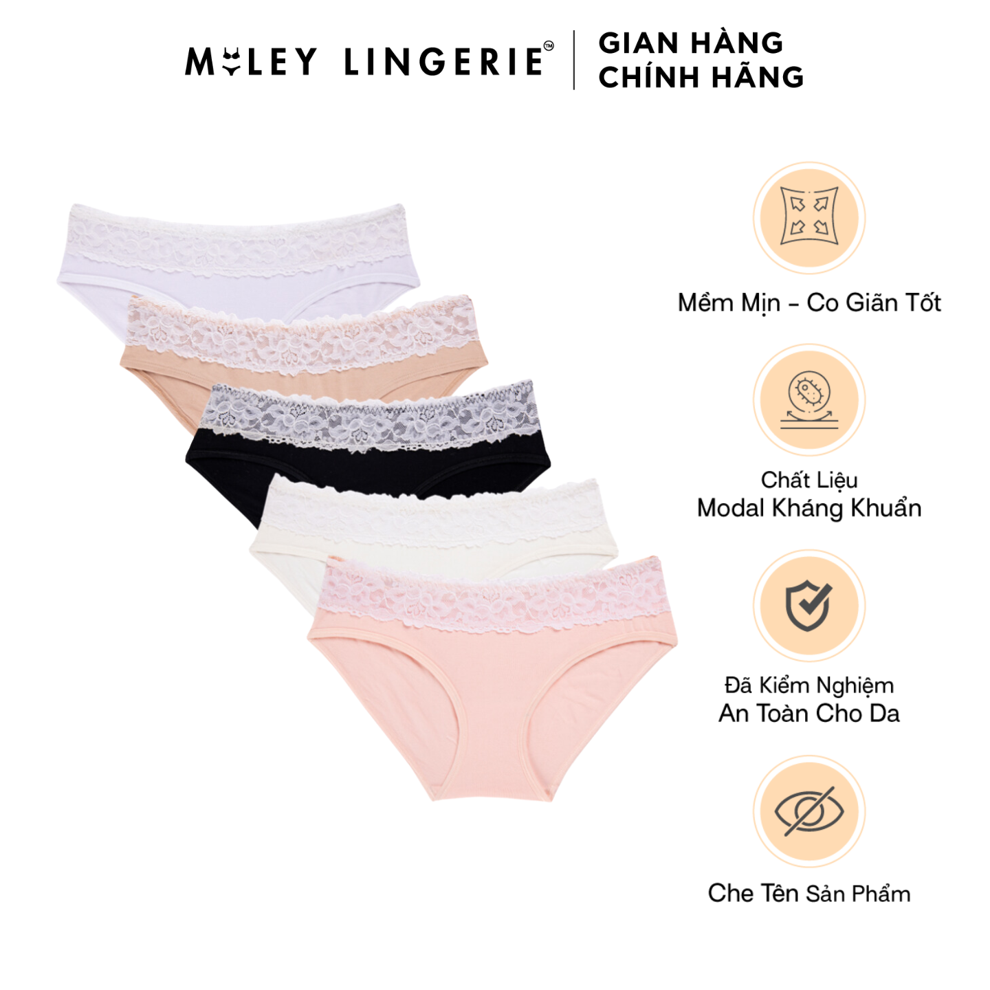 Combo 5 quần lót nữ modal lưng ren lớn active miley lingerie - màu ngẫu nhiên