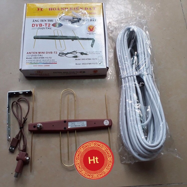 Bộ anten dvbt2 kèm dây cấp nguồn usb và 15 mét dây cáp đồng trục