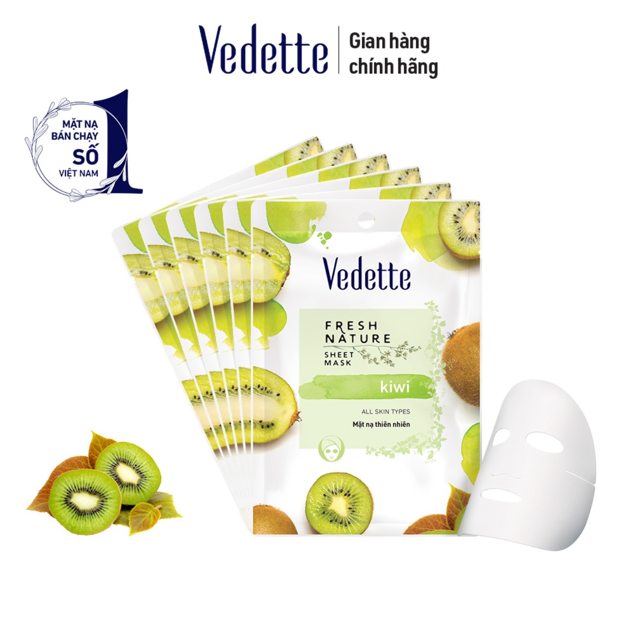 Combo 6 mặt nạ thiên nhiên kiwi sáng khỏe tự nhiên vedette 22ml x 6