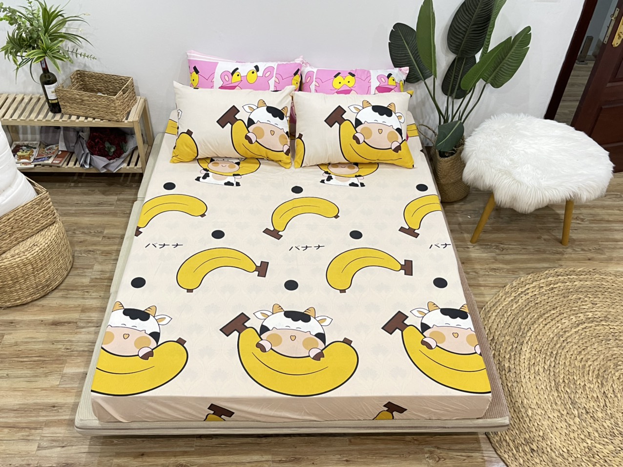 Set Ga Gối Mẫu Bò Sữa Chuối Mã P53