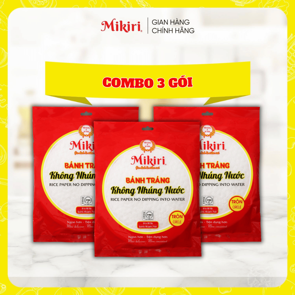 Combo lựa chọn - Bánh tráng tròn Mikiri không nhúng nước lớn 60 lá x 220gr