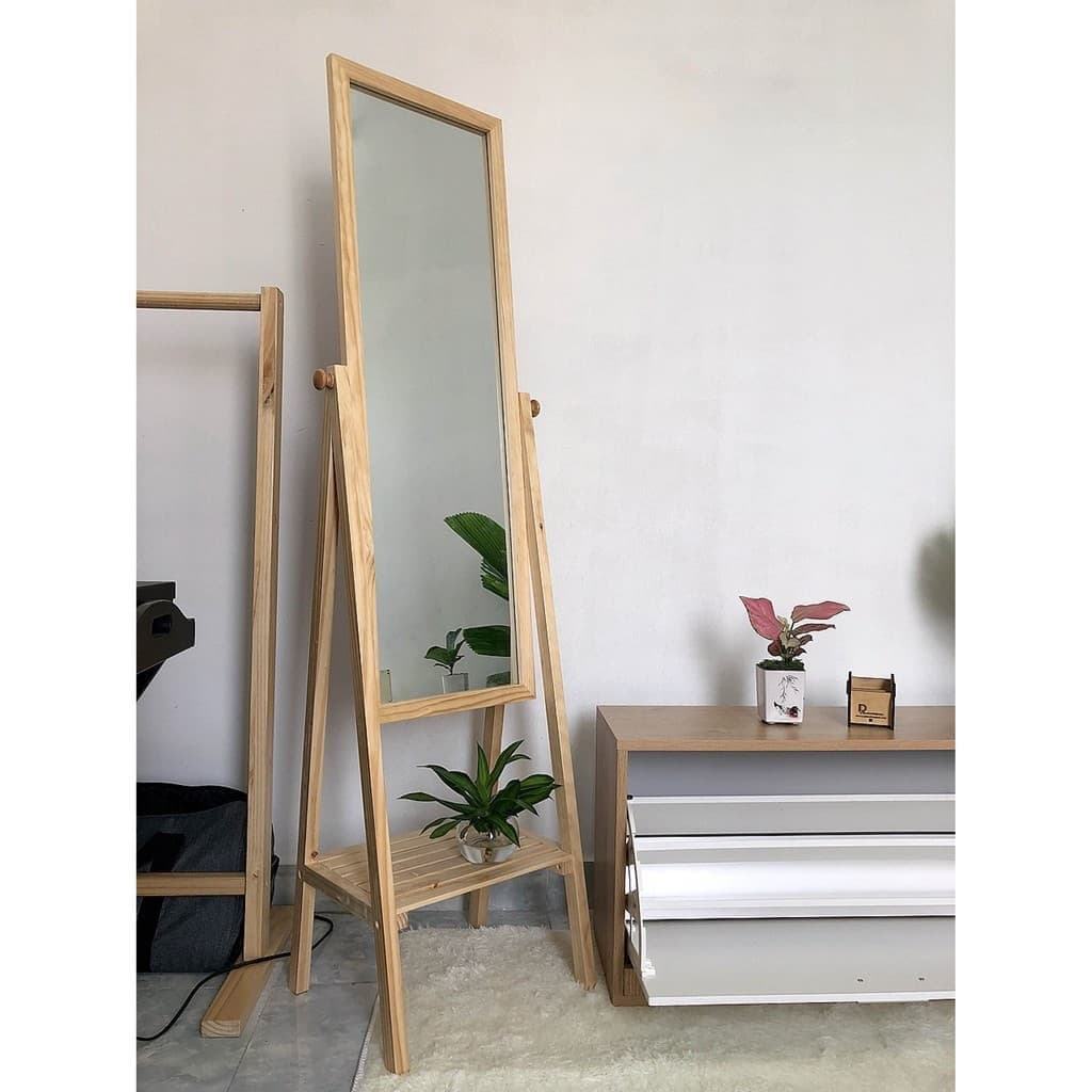 [𝐇𝐀𝐍𝐆 𝐂𝐎 𝐒𝐀𝐍] GƯƠNG ĐỨNG VIỀN GỖ THÔNG TỰ NHIÊN - GƯƠNG ĐỨNG TOÀN THÂN - GƯƠNG SOI MIX KỆ - GƯƠNG SOI TOÀN THÂN - GƯƠNG CÓ GIÁ ĐỠ