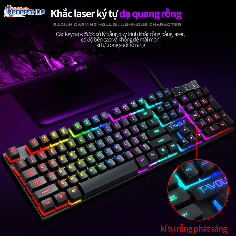 Bộ Bàn Phím Kèm Chuột Gaming Có Dây, Bàn Phím Cơ Máy Tính, đèn led tiện lợi dành cho game thủ, văn phòng