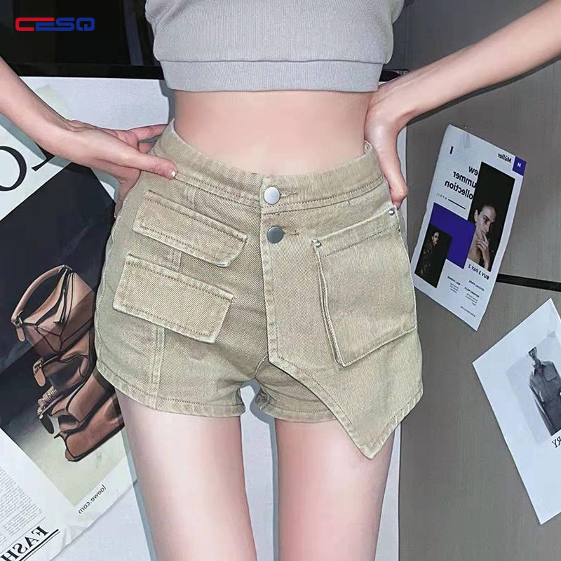 CESQ Quần Short Jean Nữ Lưng Cao Thời Trang Hàn Quốc
