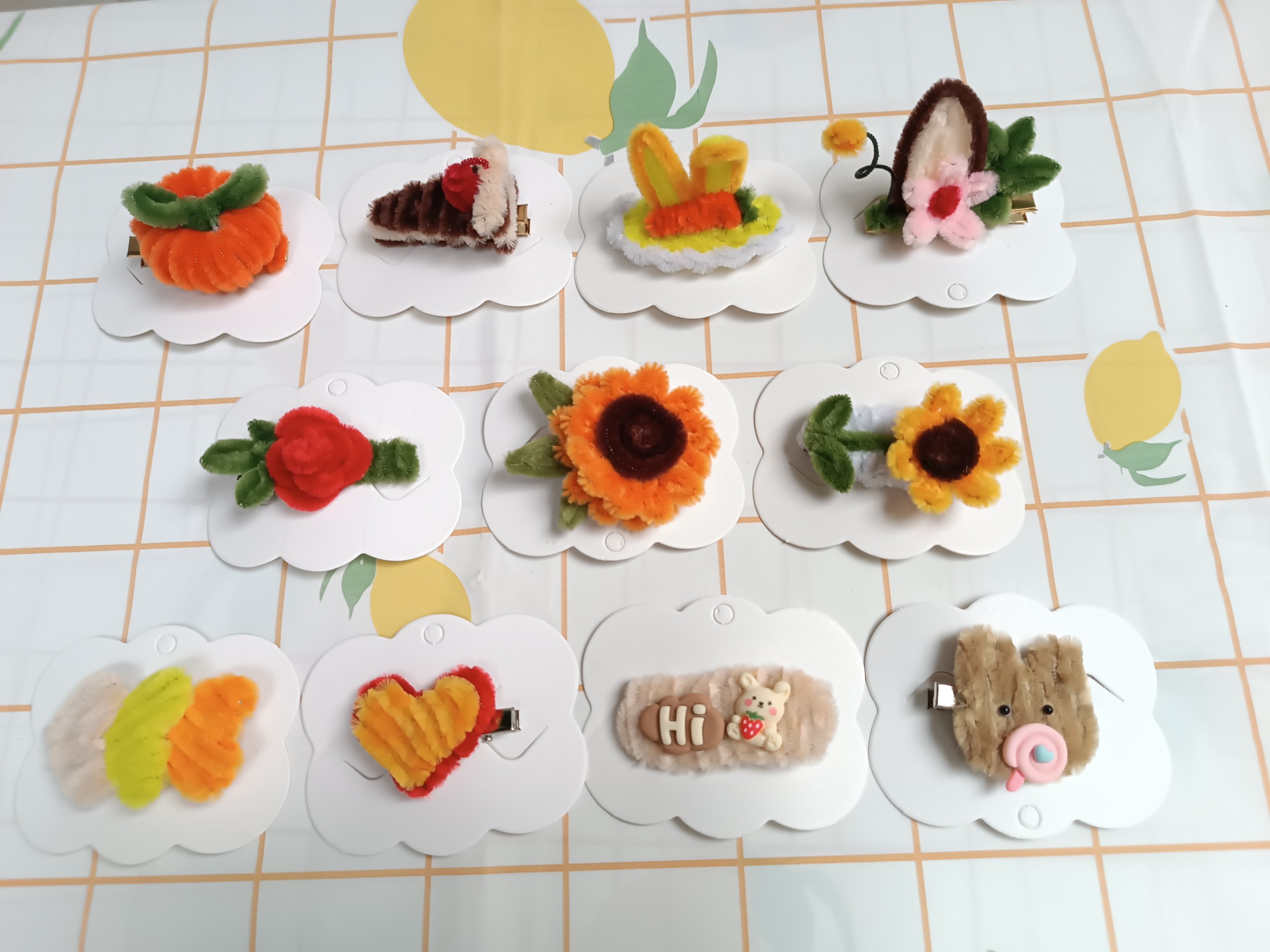 Kẹp tóc handmade bằng kẽm nhung hình quả quýt dễ thương, phụ kiện tóc cho bé