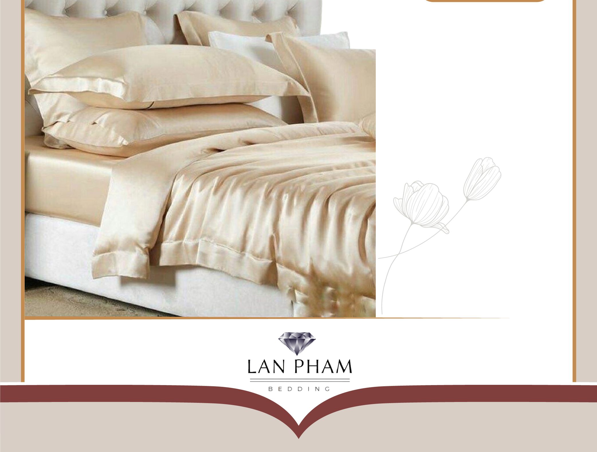 ( Lụa Loại 1) Bộ 5 Món Chăn Trần Bông  Ga Gối Phi Lụa Màu Vàng Kem Cao Cấp Mềm Mại Lan Pham Bedding