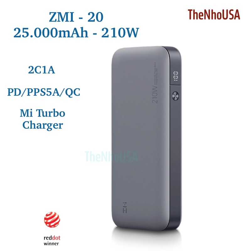 Pin sạc dự phòng ZMI Pro No.20 - 25000mAh 210W 2C1A PD 100W Mi Turbo Charger Max 120W