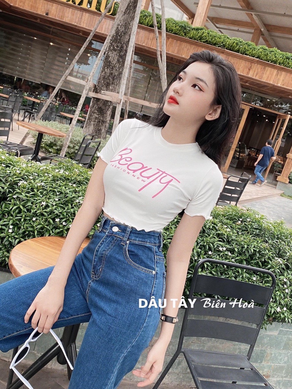 Áo croptop in chữ phối viền sóng cute TTSLA0182