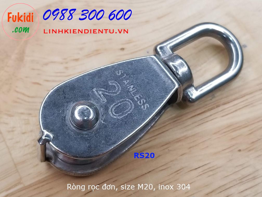 Ròng rọc kéo hàng inox kích thước M20, tải trọng 75kg, chiều dài 73mm RS20