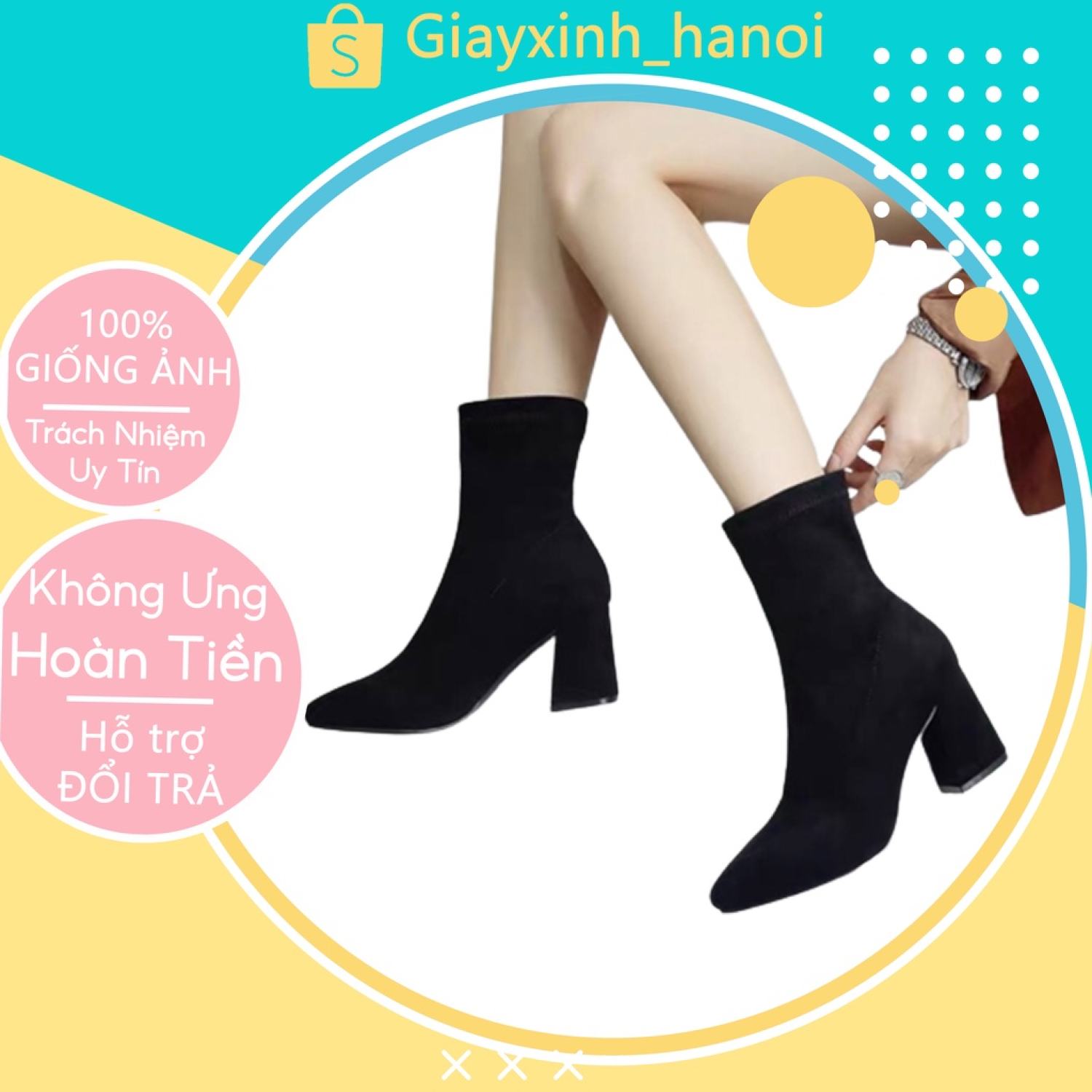 Giày boot nữ da lộn cao cấp hot trend, bốt nữ cổ cao gót vuông 7cm hàng siêu hot - kèm ảnh thật