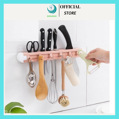 [HÀNG CÓ SẴN]-Kệ để dao kéo dán tường 6 móc- Kệ treo dao kéo nhà bếp tiện dụng