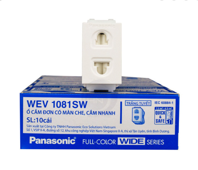 Ổ cắm điện âm tường, ổ cắm đơn 2 chấu, hạt ổ cắm dòng wide panasonic wev1081sw, hộp 10 cái