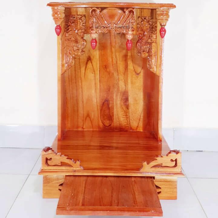 Bàn thờ thần tài ông địa gỗ xoan ngang 40cm lọng màu đỏ