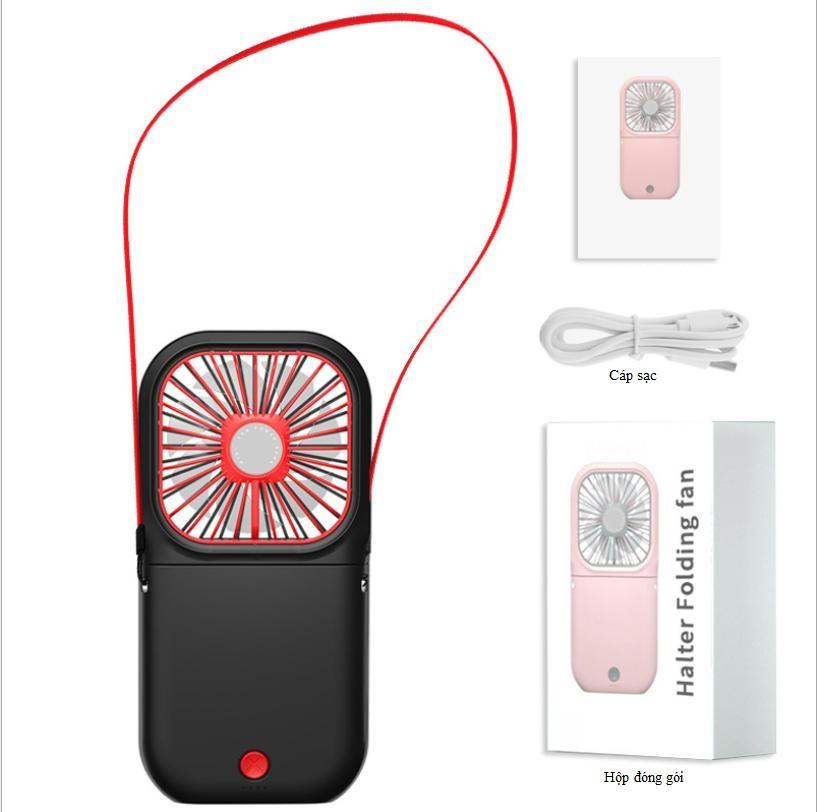Quạt sạc đeo cổ kèm pin dự phòng 3000mah -quạt mini sạc usb -để bàn- dây đeo tiện lợi