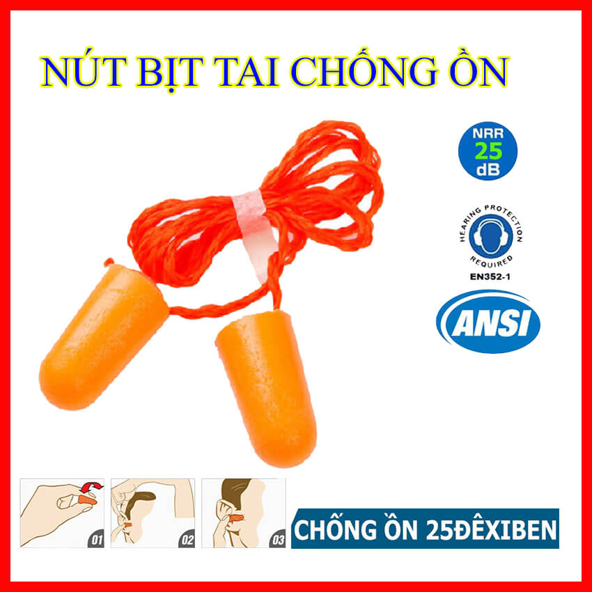 Nút bịt tai chống ồn cao cấp có dây đeo, miếng nhét tai bảo vệ tai 1110 chống ồn lên tới 29dB thoải mái khi đeo lâu, bảo vệ tai khỏi ô nhiễm tiếng ồn