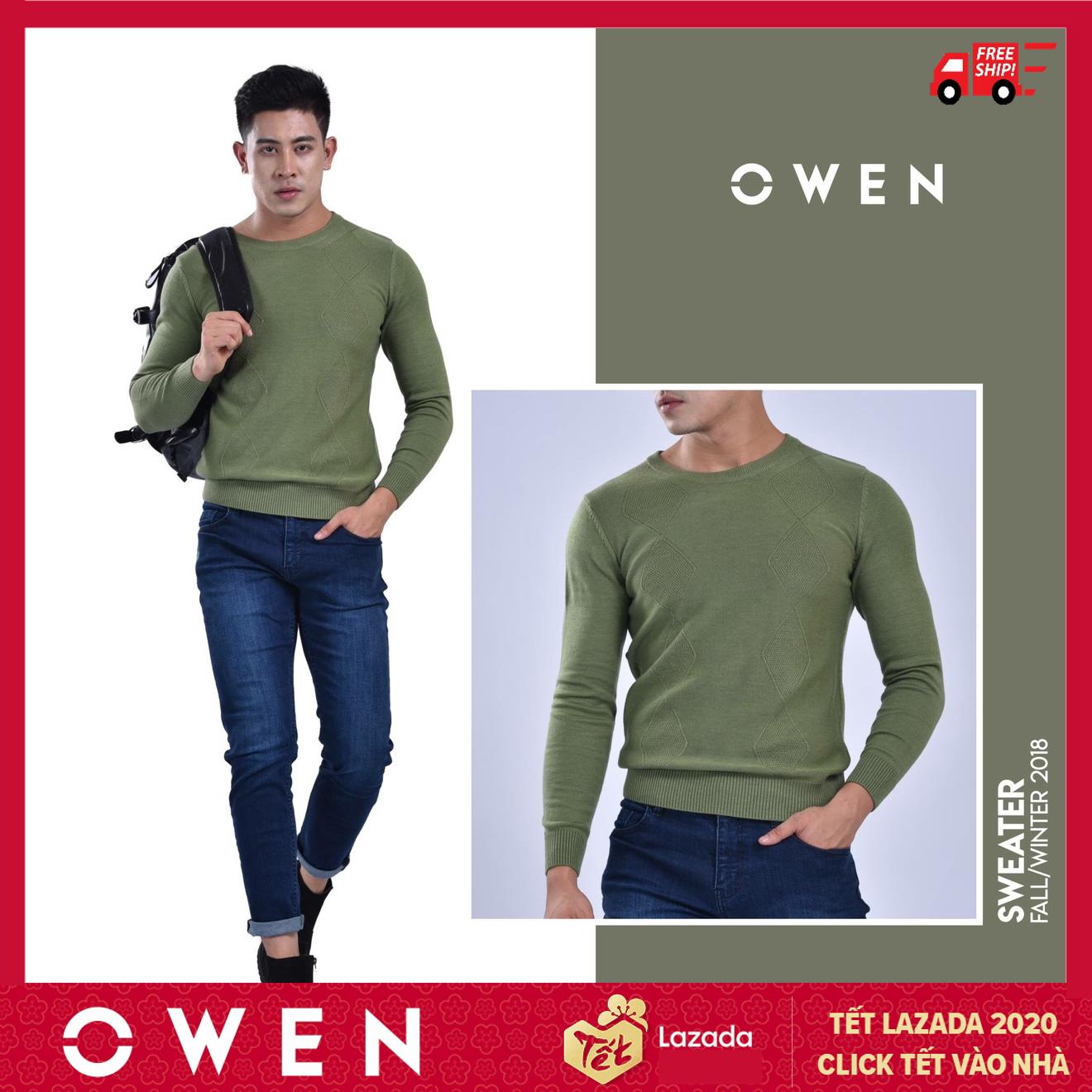 OWEN - Áo len nam Owen cổ tròn màu xanh ALD 80511
