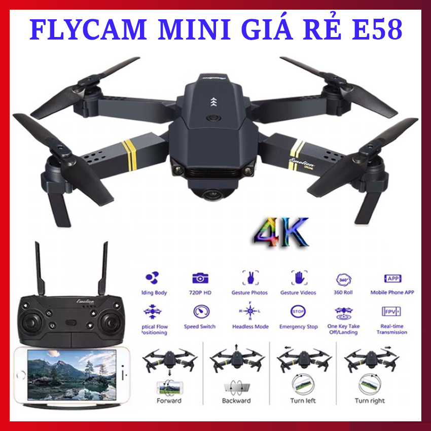 Flycam mini giá rẻ E58, Máy bay flycam không người lái, Playcam không camera cho người mới tập bay, Máy bay điều khiển từ xa cho bé