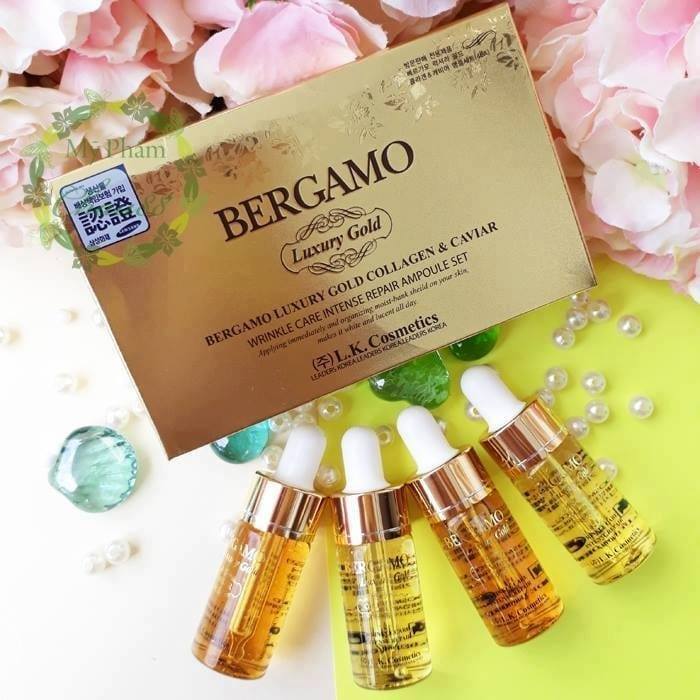 Serum Bergamo Luxury Gold Collagen & Caviar màu vàng (Hộp 4 ống)