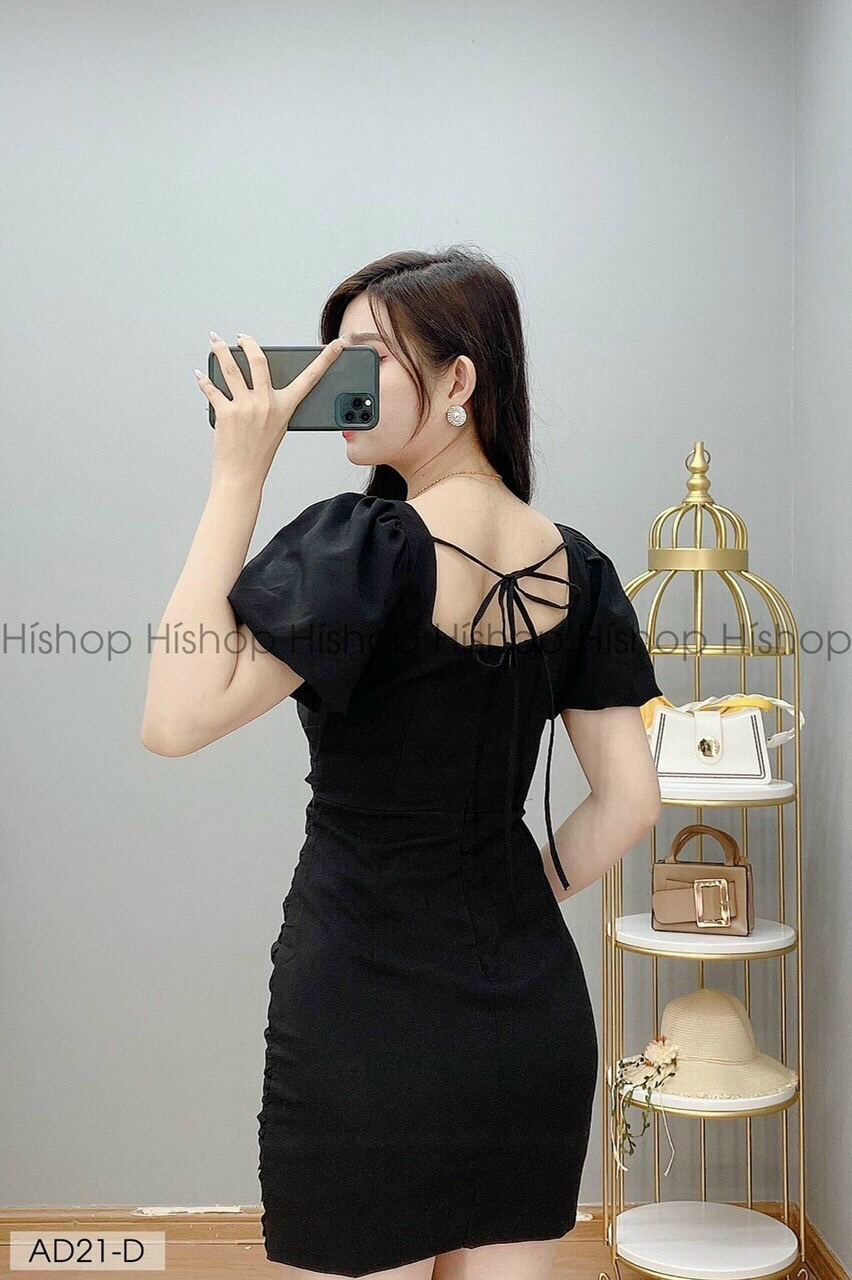 Đầm body nhún 2 lớp tay phồng xinh lung linh