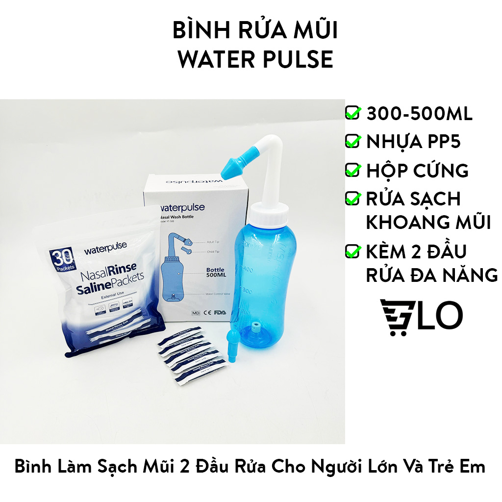 Bình Rửa Mũi Water Pulse Kèm Muối WaterPulse Giúp Làm Sạch Khoang Mũi, Loại Bỏ Bụi Bẩn, Phấn Hoa, Ngăn Ngừa Viêm Xoang