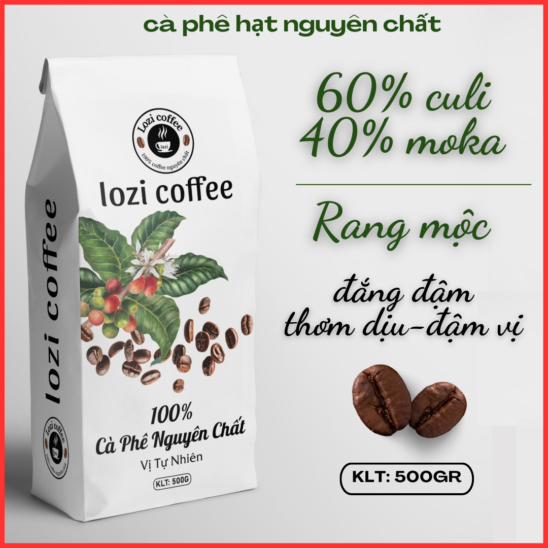 Cà phê hạt rang mộc moka & culi mix : 40/ 60 rang xay sạch 100% thơm ngon hậu vị 500g/bịch