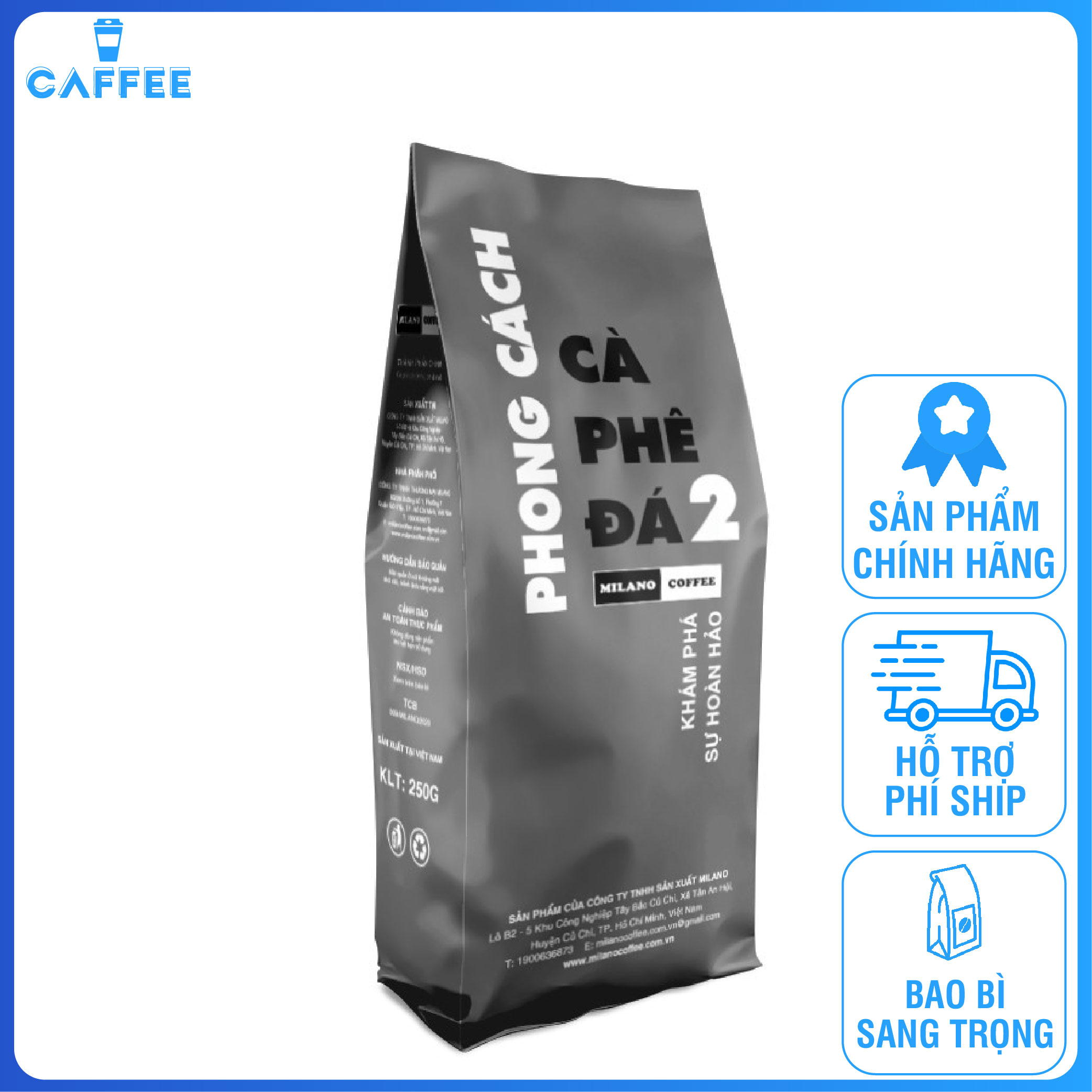 Cà phê đá 2 phong cách Milano, cà phê pha phin, combo 2 túi, mỗi túi 250gram.