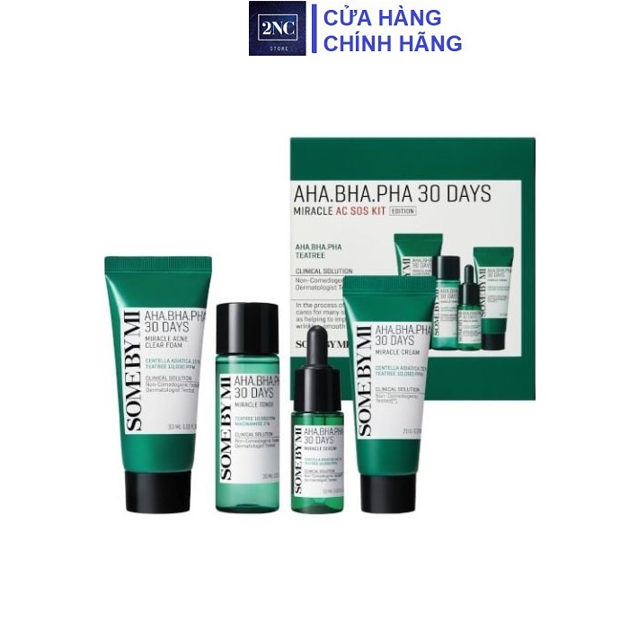 Bộ kit 4 sản phẩm dưỡng da giảm mụn some by mi aha-bha-pha 30 days miracel ac sos kit
