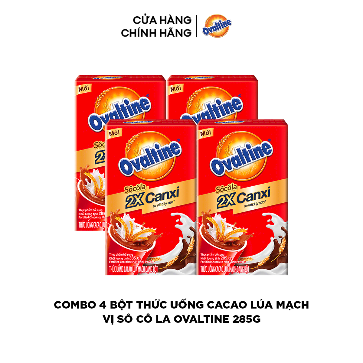 Combo 4 Bột Thức Uống Cacao Lúa Mạch Vị Sô Cô La Ovaltine 285G