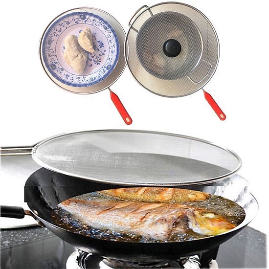 Nắp đậy chảo lưới bằng INOX che chắn dầu mỡ văng ra ngoài .