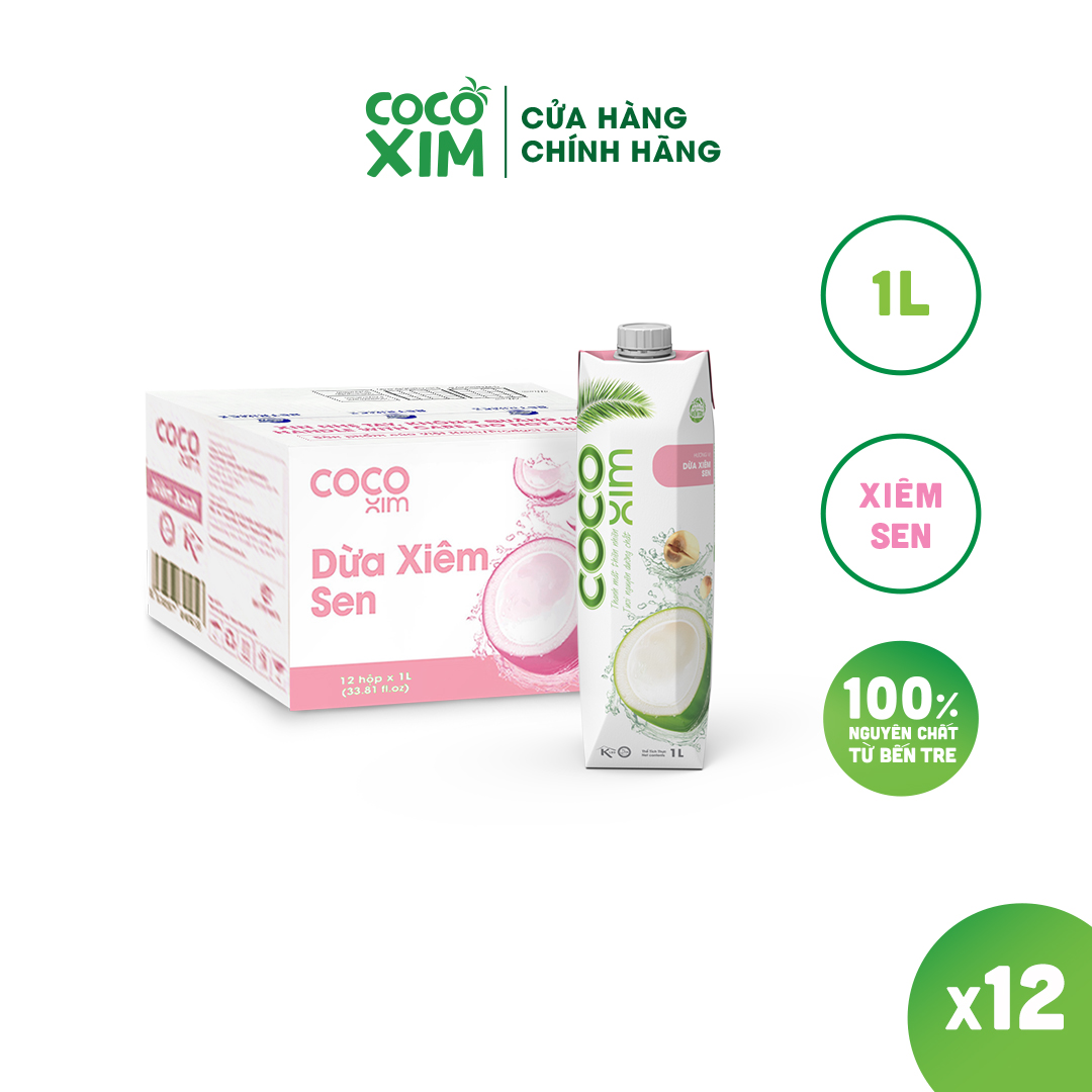 Thùng 12 hộp nước dừa đóng hộp cocoxim sen 1000ml