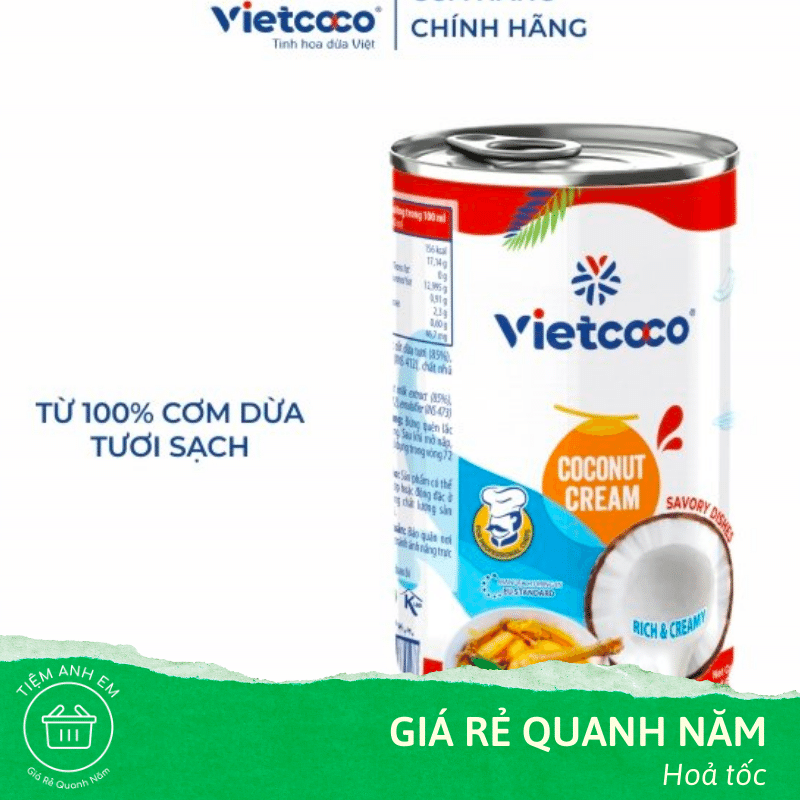 Nước cốt dừa tươi Vietcoco cho món mặn lon 160ml