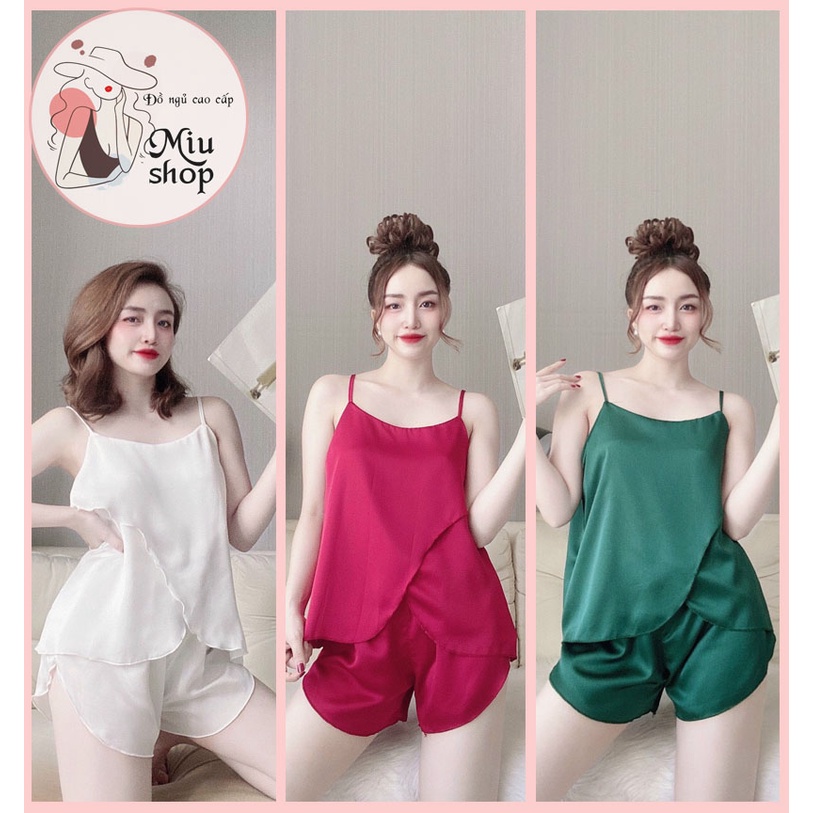 📌 Siêu hot📌 Sét đồ ngủ 2 dây tà chéo quần đùi lụa satin📌 Đồ bộ lụa cao cấp mặc nhà 58kg