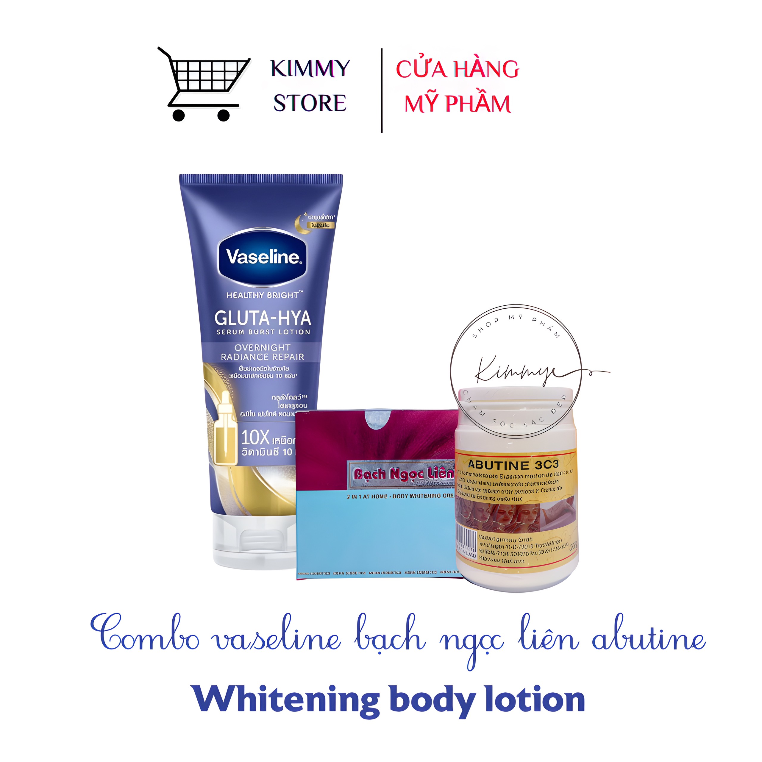 Combo siêu tẩy bạch ngọc liên + Vaseline Gluta Hya + Abutine 3C3